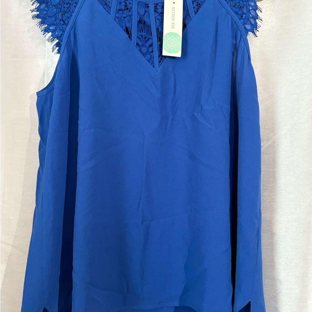 Brixon Ivy Royal Blue Lace Accent Blouse